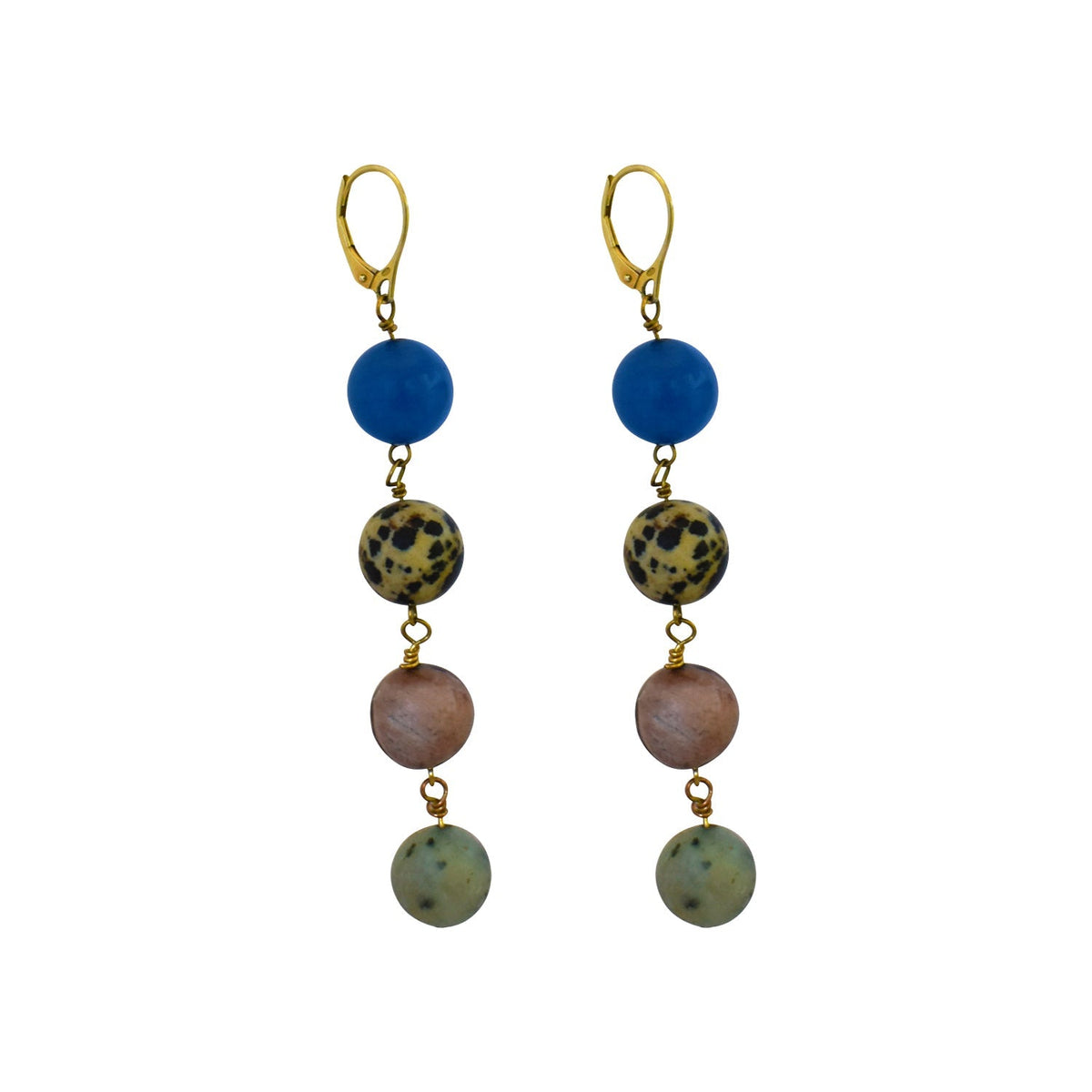 Blue Aventurine, Dalmatian Jasper, Mookaite and Sesame Jasper Yellow gold vermeil or 18k gold earrings | by nlanlaVictory - Cityz Atelier lumiere